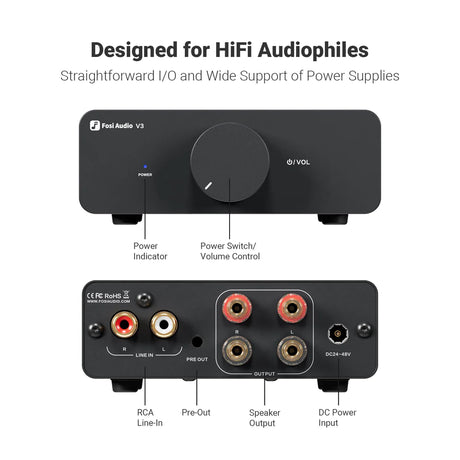Fosi Audio V3 -  2 Channel Hifi Stereo Audio Amplifier (300 Watts RMS)