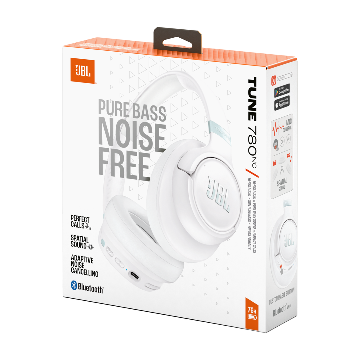 JBL Tune 780NC Wireless on-ear Noise Cancelling headphones with powerful Hi-Res JBL Pure Bass Sound & Spatial Audio (White)