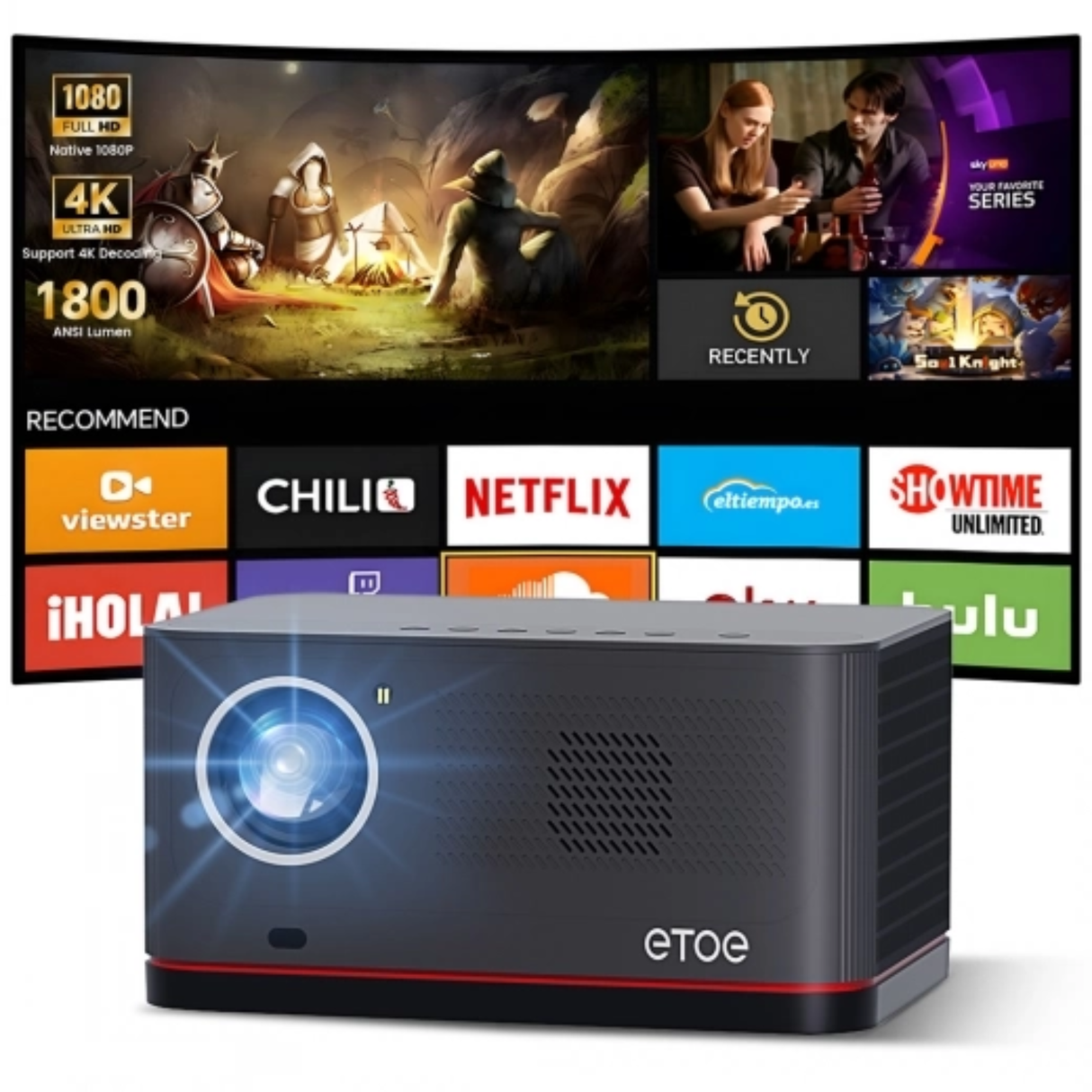 ETOE Whale Pro - 1500 Lumens 1080P Full HD DLP Google TV Smart Portable Projector