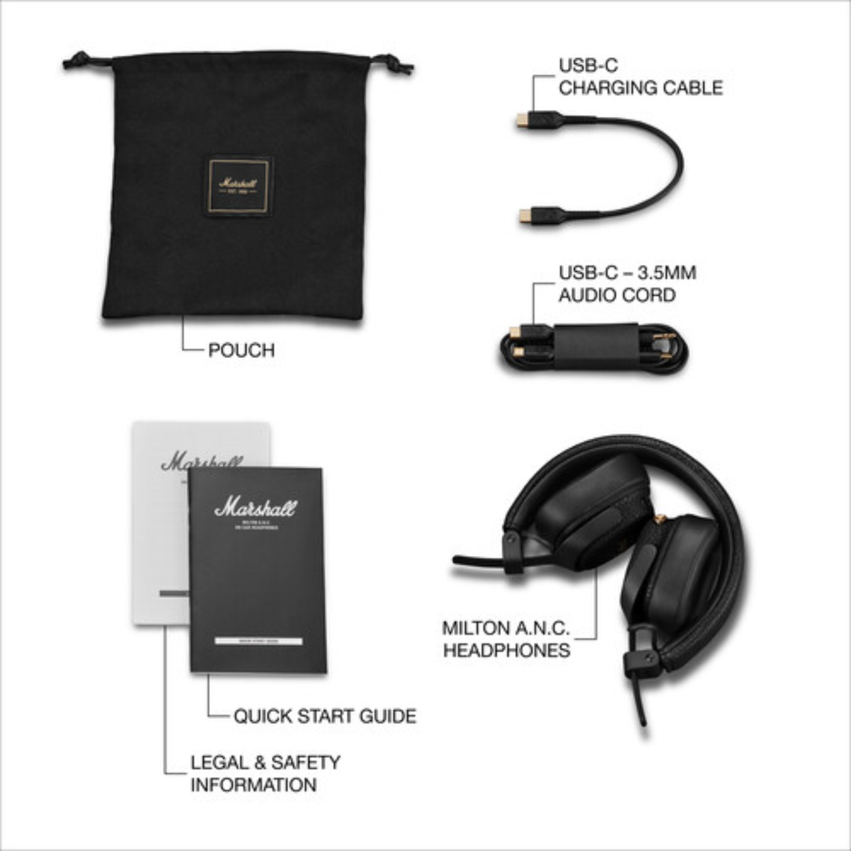 Marshall Milton A.N.C. Wireless On-Ear Headphones with Adaptive Active Noise Cancelling | 80 Hours Wireless Playtime | Durable & Foldable Design for Travel (Black)