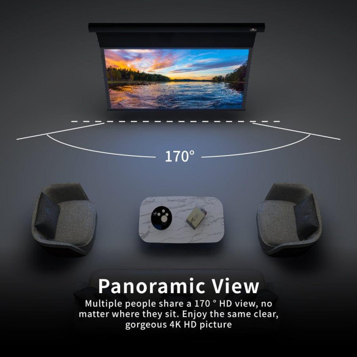 Vividstorm PRO Slimline Tab Tension Ultra short Throw Ambient Light Rejecting Drop Down Motorised Projection Screen 130 Inches