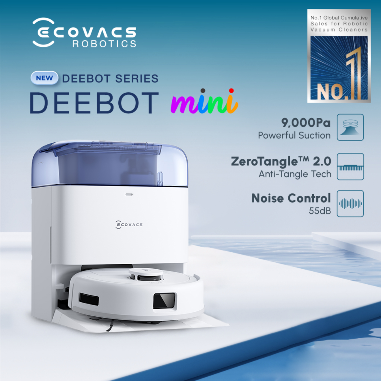 Ecovacs DEEBOT Mini Omni - 2 in 1 Robot Vacuum Cleaner (9000 Pa, Self-Emptying Omni Station, ZeroTangle 2.0, TrueMapping 2.0, 45℃ Hot Air Drying, Deep Mopping, One-Touch Self-Cleaning)