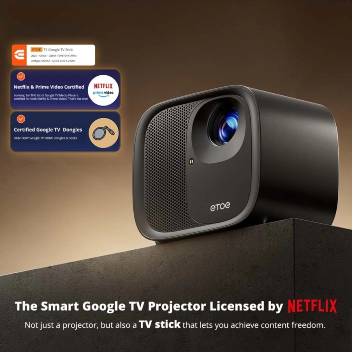 ETOE E3 Pro - 600 Lumens 1080P Full HD DLP Google TV Smart Portable Projector