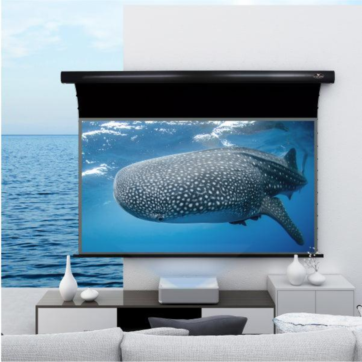 Vividstorm PRO Slimline Tab Tension Ultra short Throw Ambient Light Rejecting Drop Down Motorised Projection Screen 130 Inches