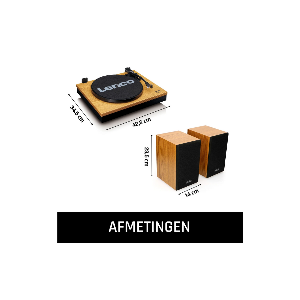 Lenco LS-300WD - Record Player with Bluetooth and two Bookshelf speakers (Wood)