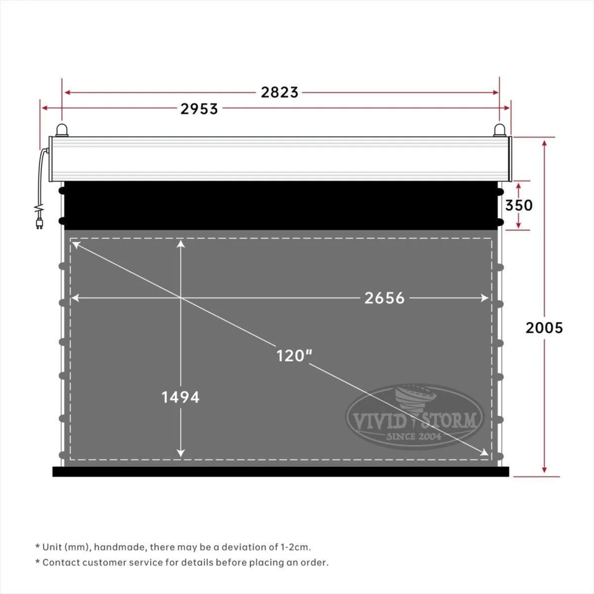 Vividstorm PRO Slimline Tab Tension Ultra short Throw Ambient Light Rejecting Drop Down Motorised Projection Screen 130 Inches