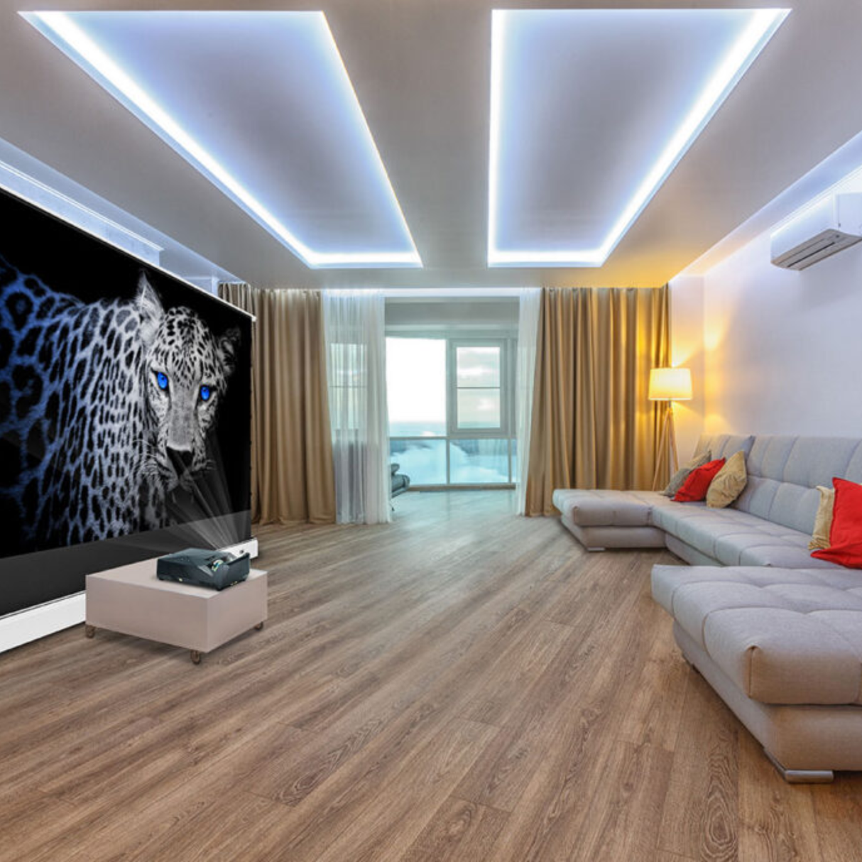 Elite Screens FTE101UH2-CLR3 Kestrel Tab-Tension CLR3 Series - 101 Inches 4K UHD Grey Ceiling Light Rejecting Ultra Short Throw Floor-Rising Projection Screen