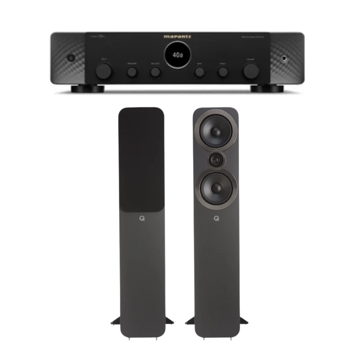 Marantz Stereo 70s Slimline Network Stereo Receiver (Black) + Q Acoustics 3050i Floor Standing Speaker (Black) (Stereo Bundle Package)