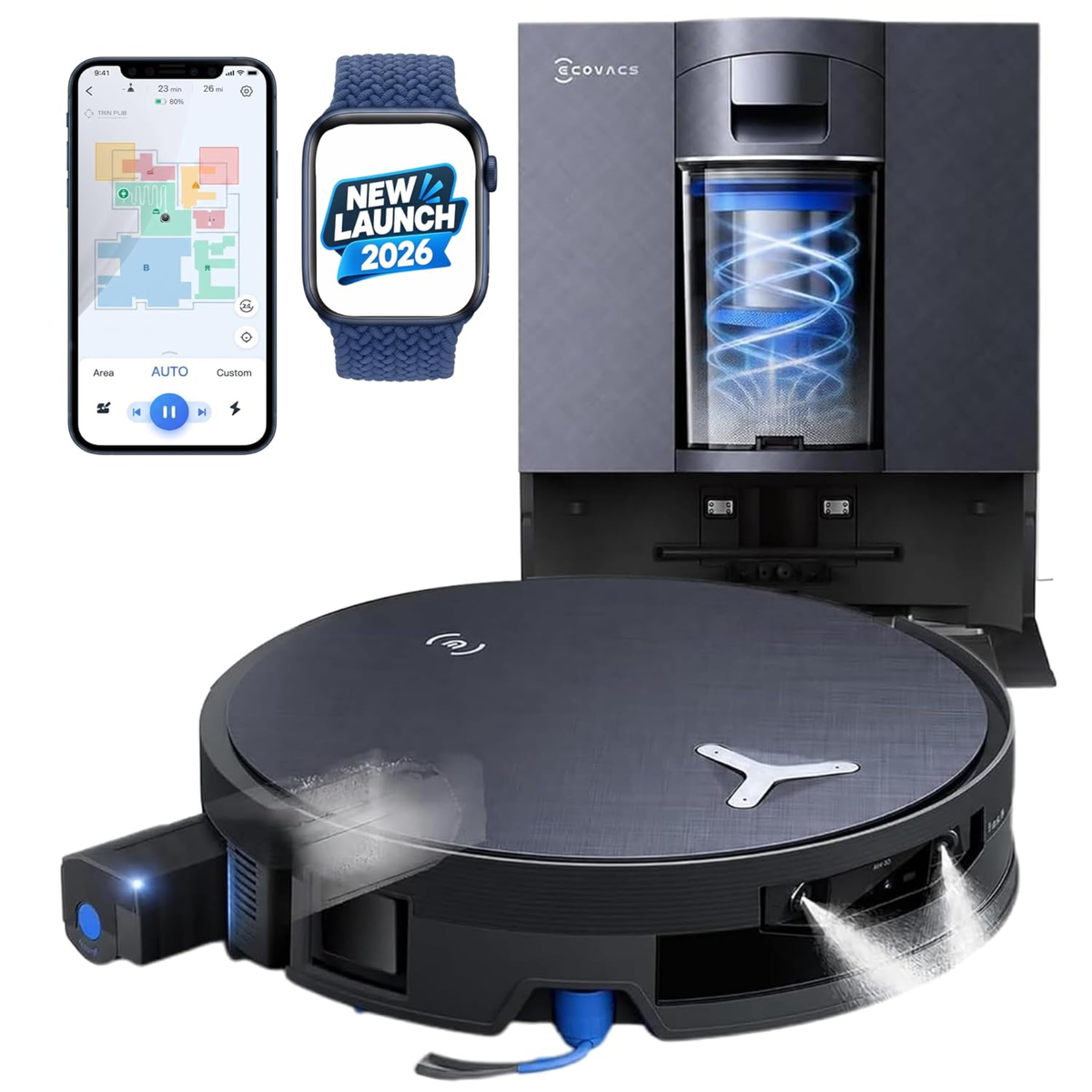Ecovas Deebot X12 Omnicyclone Robot Vacuum & Mop, 22000 Pa Blast Suction, FocusJet + OZMO Roller Self-Washing Mop, TruEdge Cleaning, PowerBoost Charging, AIVI 3D AI Navigation
