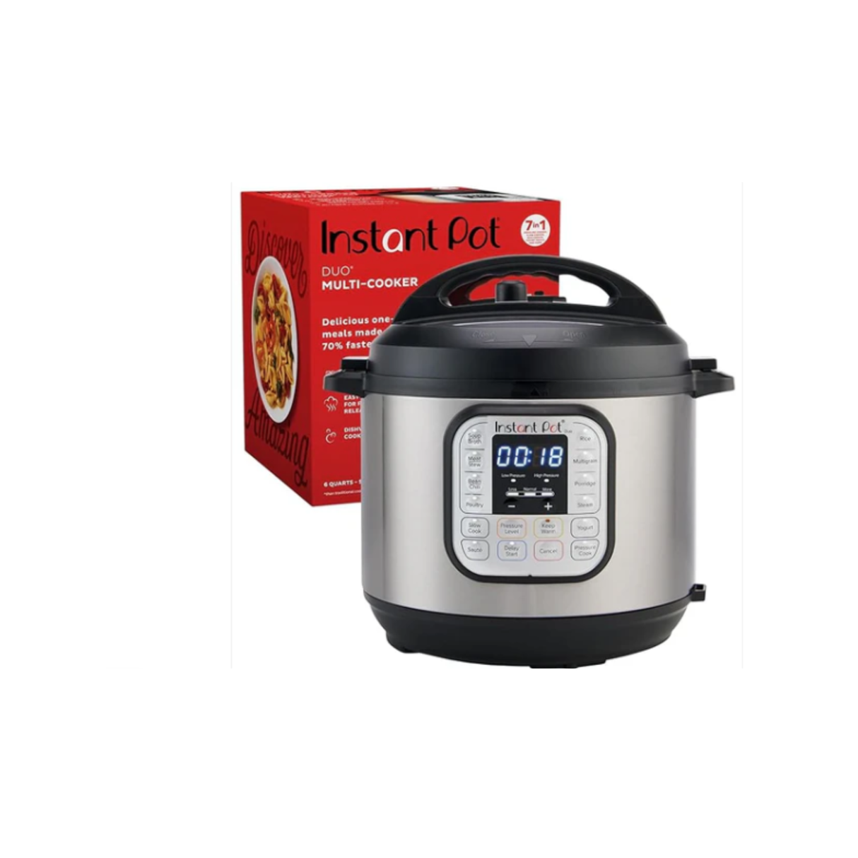 Instant Pot Duo 6QT(5.7L) 7-in-1 Electric Pressure Cooker, Multi Pot, SS304 Stainless Steel Inner Pot, Slow Cook, Rice Cooker, Steamer, Sauté, Yogurt Maker & Keep Warm
