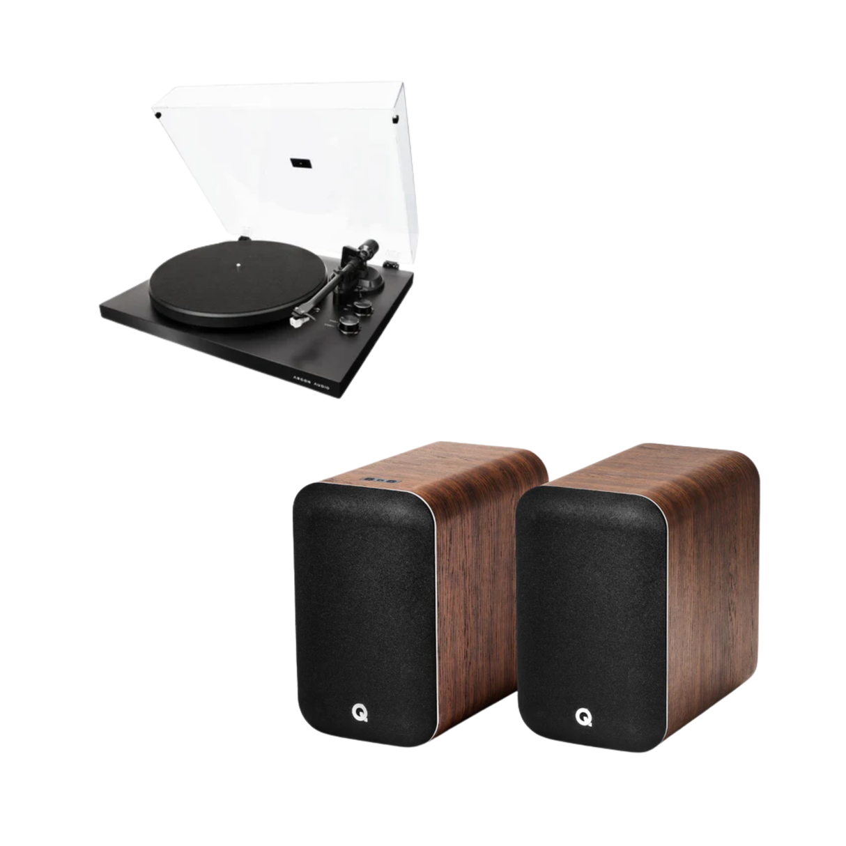 Q Acoustics M20 Wireless Powered Speakers (Walnut) + Argon Audio TT MK2 Record Player (Stereo Bundle Package)