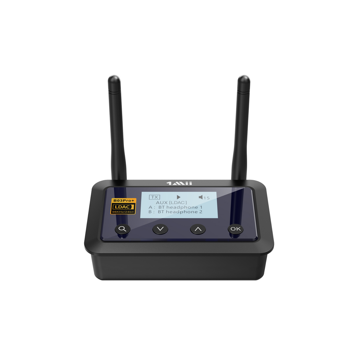 1Mii B03Pro+ Bluetooth 5.0 Transmitter Receiver - Long Range Bluetooth Extender Wireless Audio Adapter with Screen