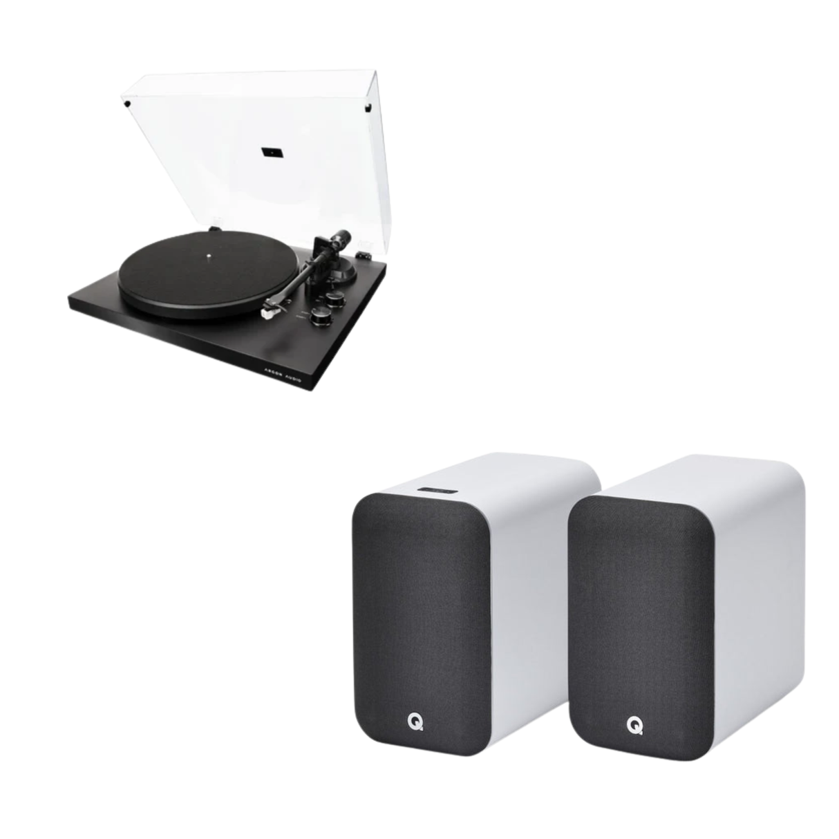 Q Acoustics M20 Wireless Powered Speakers (White) + Argon Audio TT MK2 Record Player (Stereo Bundle Package)