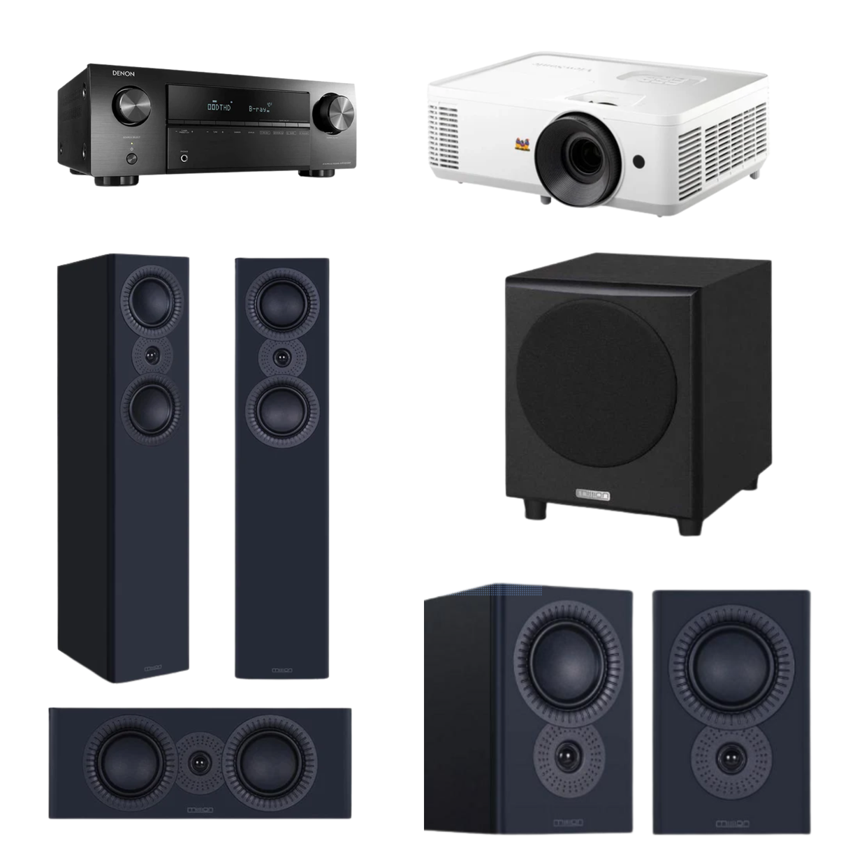 Denon AVR-X250BT + Mission LX-4/C1/LX-1 + MS-200 + ViewSonic PX704HD Bundle