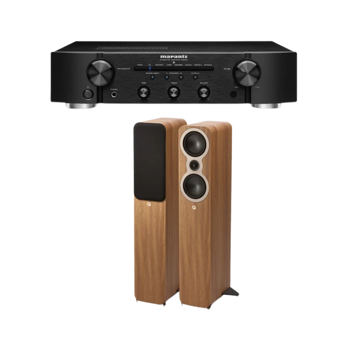 Marantz PM6007 Stereo Amplifier (Black) + Q Acoustics 3040C - 2-Way Floorstanding Speakers (Oak) (Stereo Bundle Package)