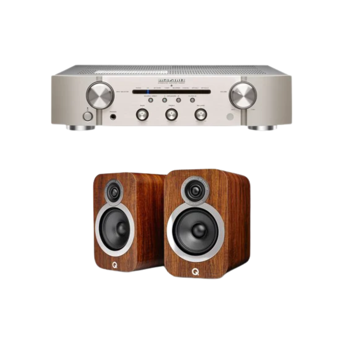 Marantz PM6007 Integrated Amplifier with Q Acoustics 3020i Bookshelf Speakers (Walnut) (Stereo Bundle Package)