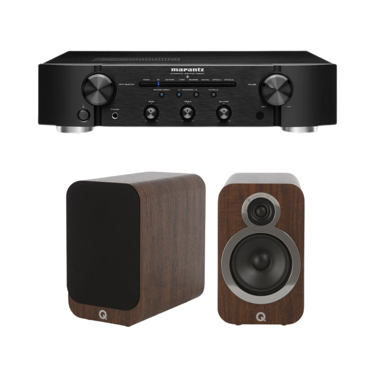 Marantz PM6007 Integrated Amplifier with Q Acoustics 3030i Bookshelf Speakers (Walnut) (Stereo Bundle Package)
