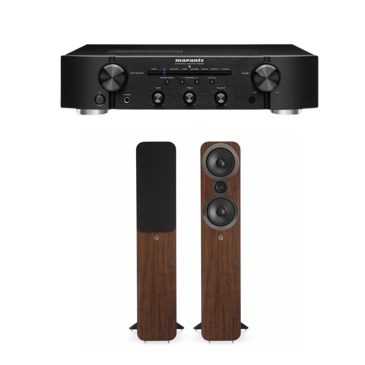 Marantz PM6007 Stereo Amplifier (Black) + Q Acoustics 3050i Floor Standing Speaker (Walnut) (Pair) (Stereo Bundle Package)