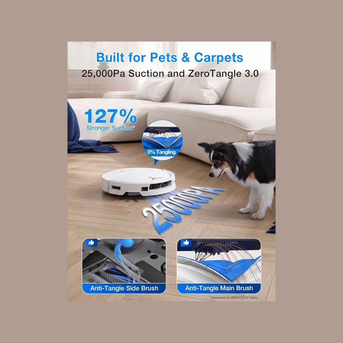 Ecovacs Deebot T50S Pro Omni - 2 in 1 Robot Vacuum Cleaner & Mop, 25000 Pa Suction, Self-Empty & Self Wash Omni-Station, ZeroTangle 3.0, Hot Air-Drying, Auto-Lift Mop, 250 Mins Runtime