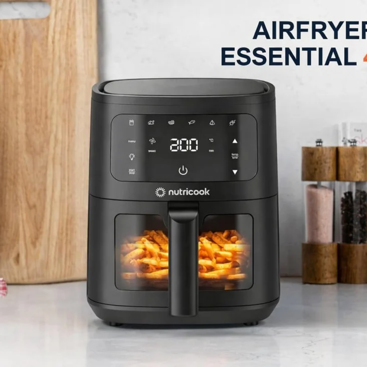 Nutricook Vision 4.5L – Air Fryer with 8 Cooking Programs, Ceramic Coating, See-Through Window with Light, Easy Clean Basket, PFOA & BPA Free