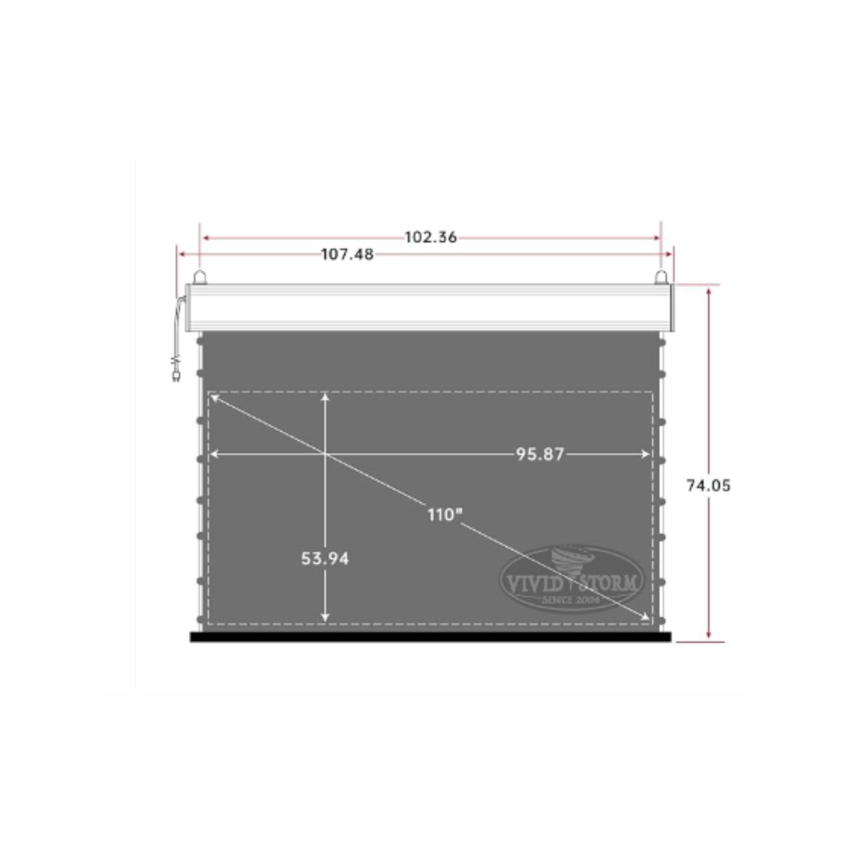Vividstorm Long Throw Obsidian Slimline Ambient Light Rejection 110 Inches Motorised Tab Tension Screen