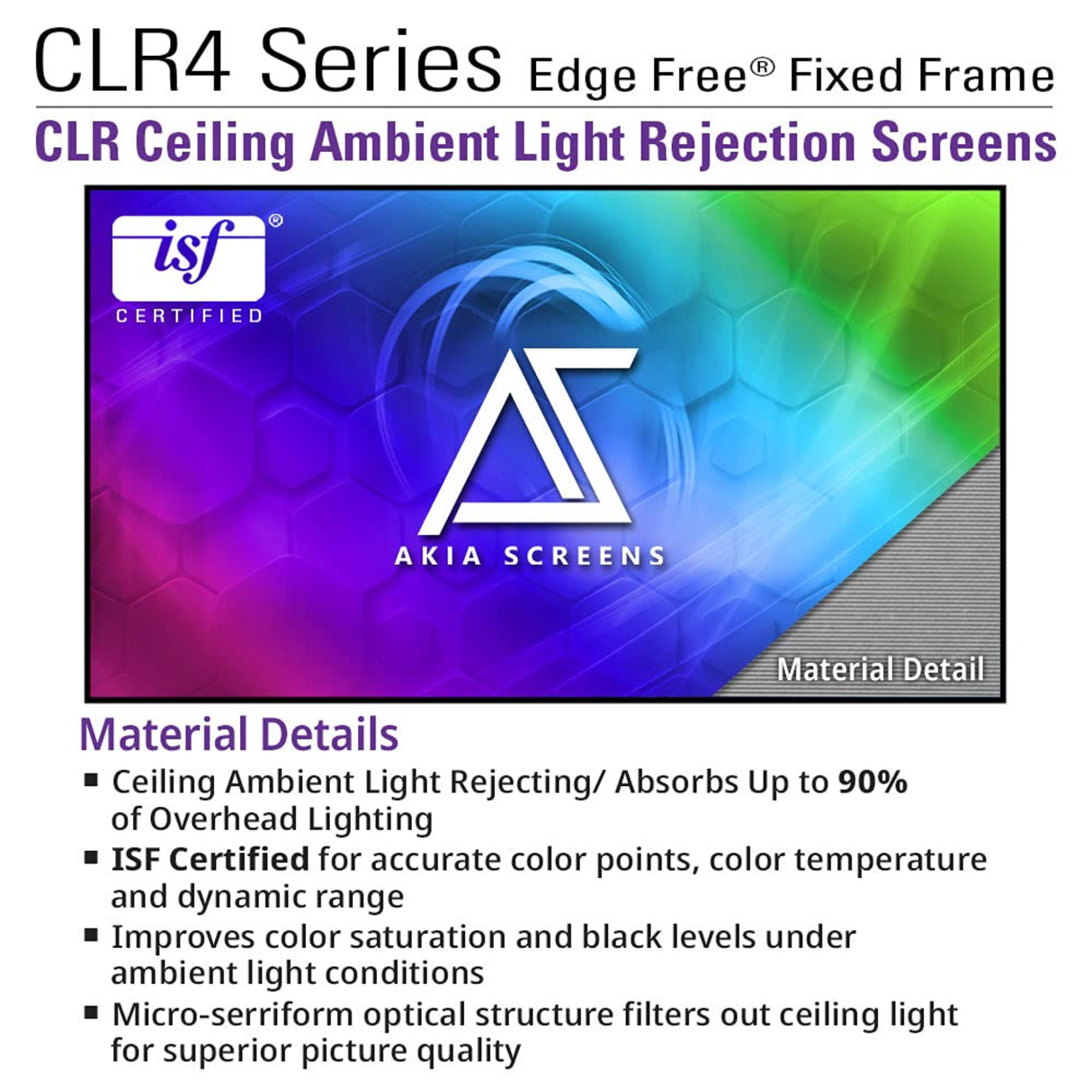 Akia Screens AK-NB123H-CLR4 - 123 Inches CineGrey Ceiling Light Rejection and Ambient Light Rejection Edge Free/Edgeless Fixed Frame Ultra Short Throw Projection Screen