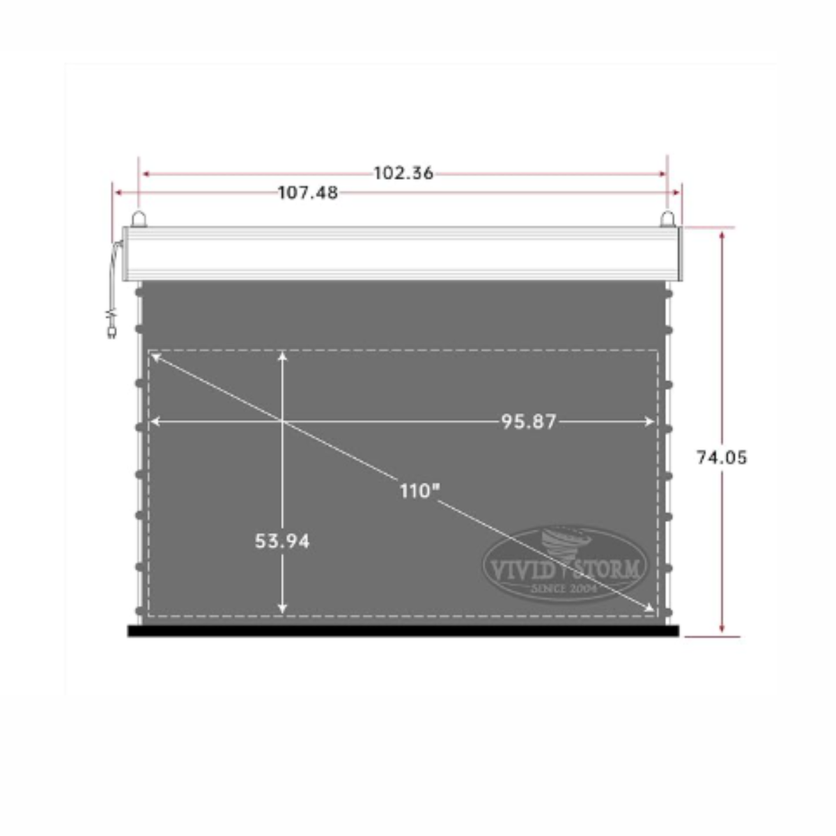 Vividstorm Long Throw Obsidian Slimline Ambient Light Rejection 92 Inches Motorised Tab Tension Screen