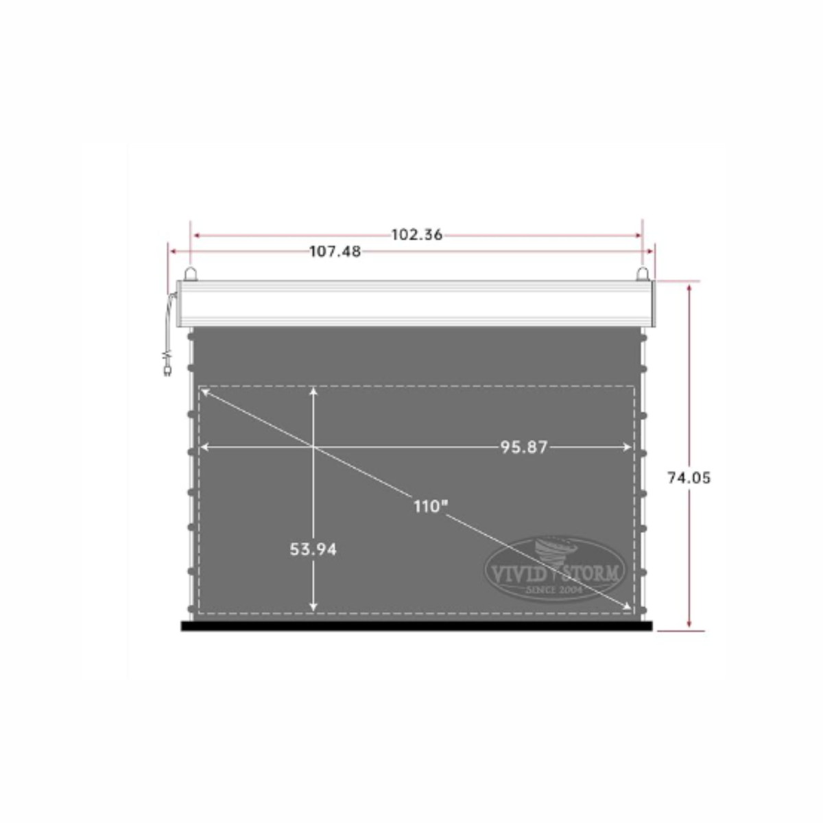 Vividstorm Long Throw Obsidian Slimline Ambient Light Rejection 100 Inches Motorised Tab Tension Screen