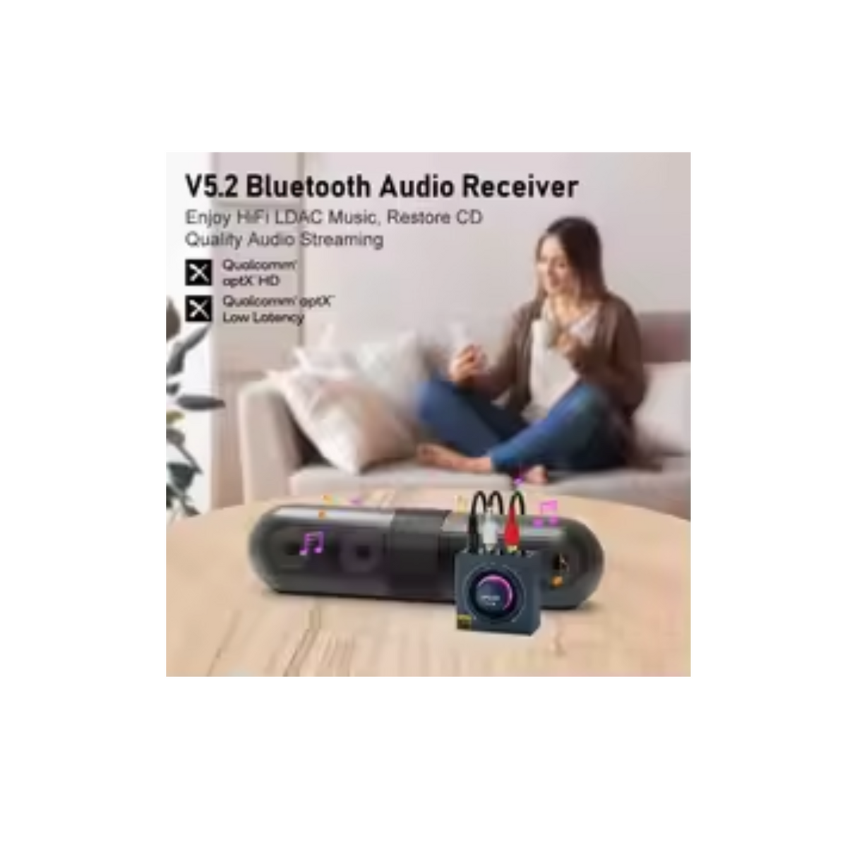 1Mii B06T3+ - Wireless Bluetooth Receiver HiFi HD Audio Adapter Bluetooth 5.2 Receiver,LDAC Aptx Bluetooth Audio Adapter for Home Stereo,RCA 3.5mm Jack aux HiFi