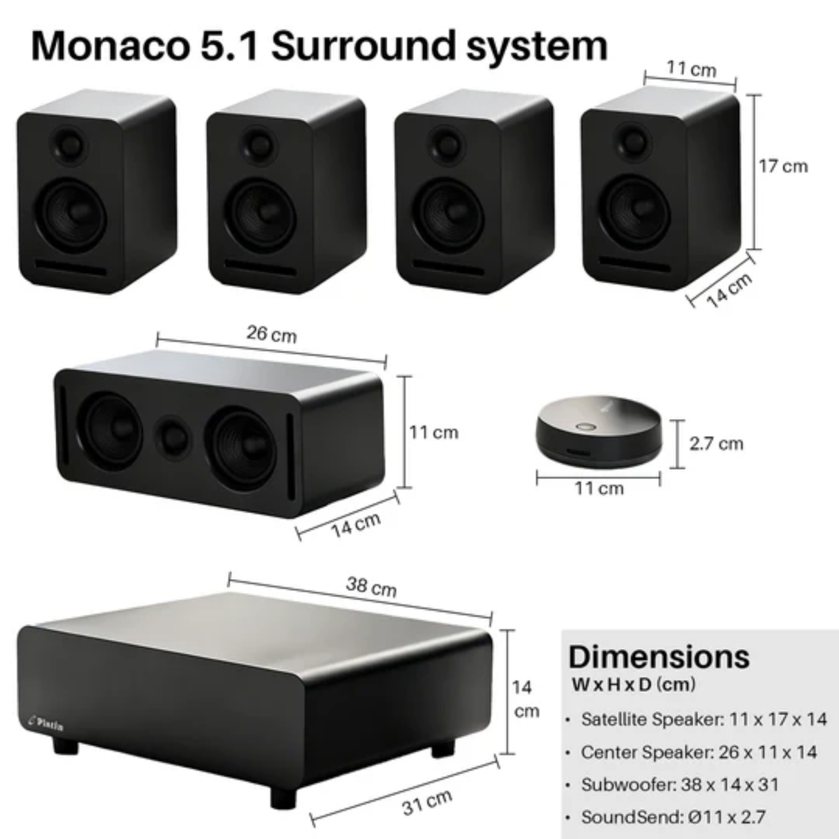 Platin Monaco 5.1 Home Theater System - Wireless Surround Sound System - THX Tuned