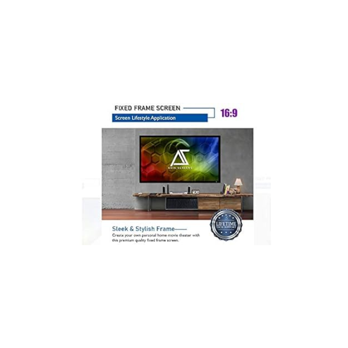 Akia Screens AK-FF92WH2 - 92 Inches CineWhite Fixed Frame Projection Screen (16:9) (8K / 4K Ultra HD 3D Ready HDR Compatible)
