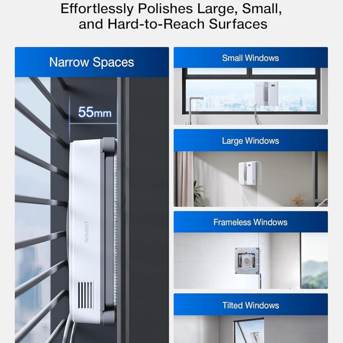 Ecovacs Winbot Mini Window Cleaning Robot - Compact Design, Dual Nozzles with Ultrasonic Spray, 9-Stage Protection System, Intelligent Path Planning, 3 Cleaning Modes