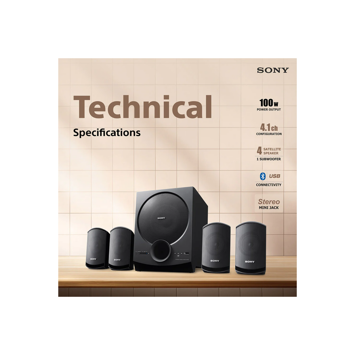 Sony SA-D40M2 Channel Multimedia Speaker System with Subwoofer (Bluetooth, USB, AUX, Remote Control) (Black)(100 Watts)