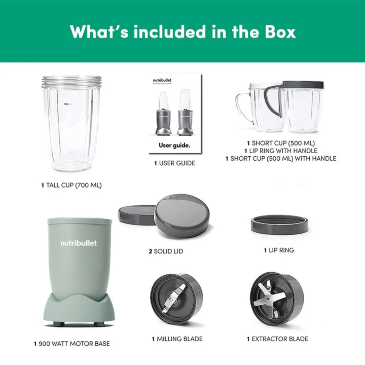 Nutribullet Pro Blender High-Speed Nutrient Extractor - 900W Black with 3 Unbreakable Jars & 2 Blade Set (Wet & Dry) (Jade)