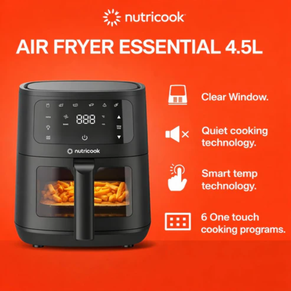 Nutricook 5L Air Fryer Slim with 100% Toxin-Free Ceramic Coating—No PTFE, PFAS, PFOA or Microplastics, Clear Window, Light & Large Basket