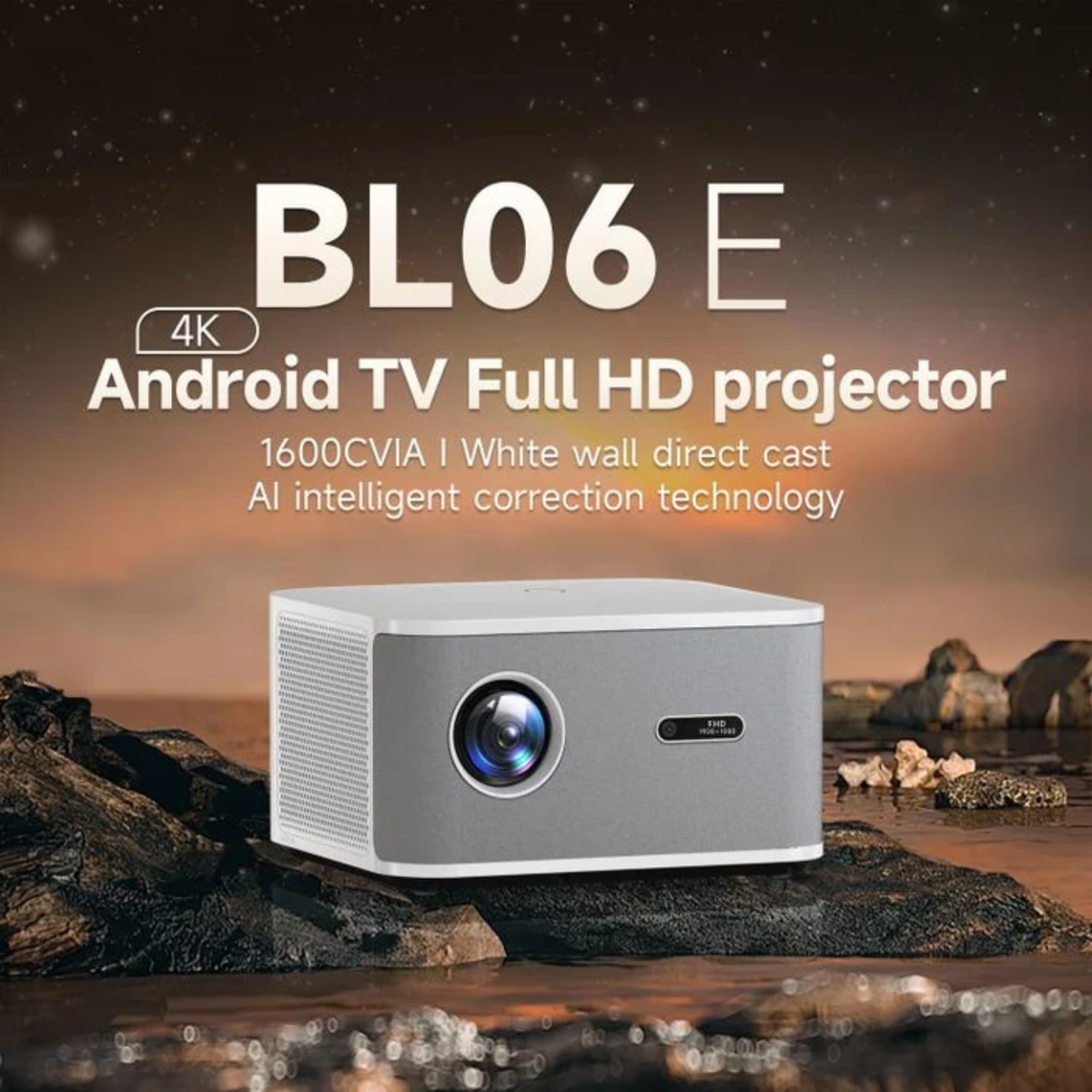 Wowoto BL06E - Portable Smart Projector with Android 9.0, Native 1080P Full HD, 1000 ANSI Lumens, Auto Focus, Wi-Fi & Bluetooth