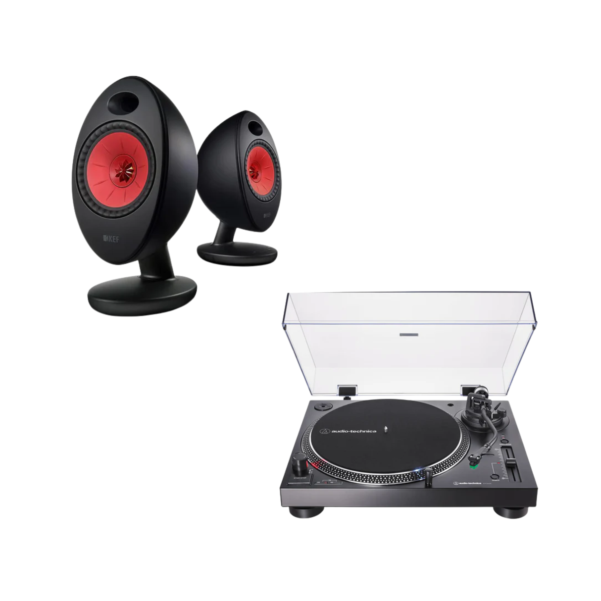 KEF EGG Duo wireless music system Powered Speakers + Audio Technica AT-LP120XUSB - Manual Direct-Drive Turntable (Black) (Audiophile Enthusiasts Bundle Pack)