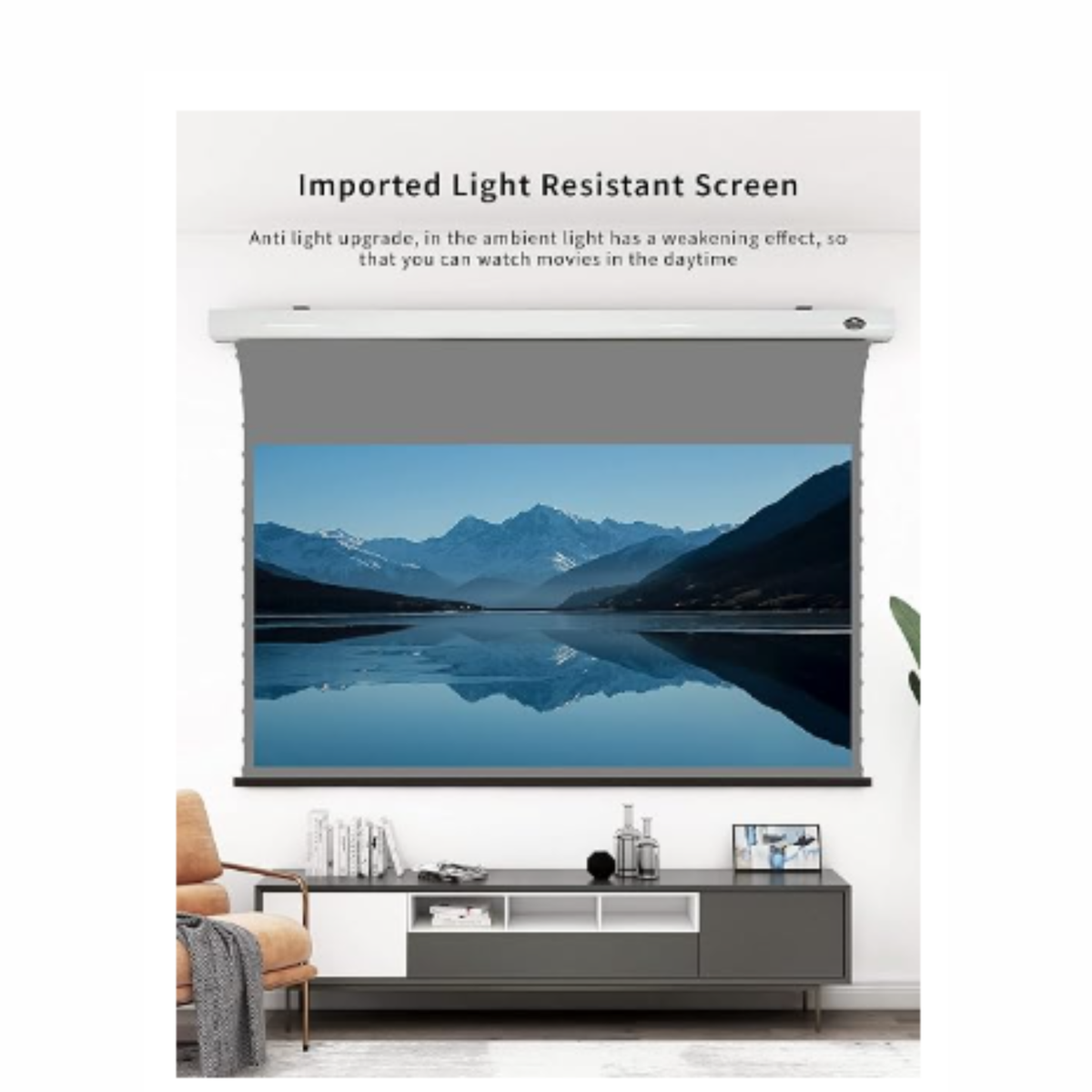 Vividstorm Long Throw Obsidian Slimline Ambient Light Rejection 100 Inches Motorised Tab Tension Screen