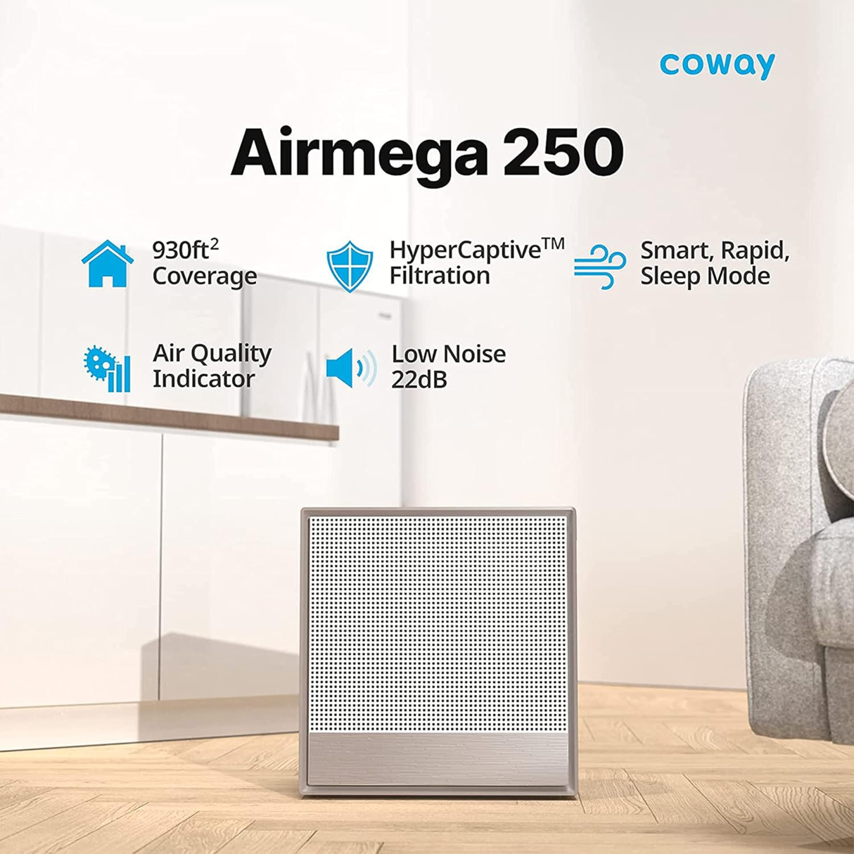 Coway Airmega 250 (Ap-1720H) Air Purifier For Living Room,Filter Life 8500Hrs (Approx. 1.5-2 Yrs),Anti-Virus True Hepa Filter (H13),Kills Allergies,Virus,Germs & Pm 0.01 With 99.999% Efficiency