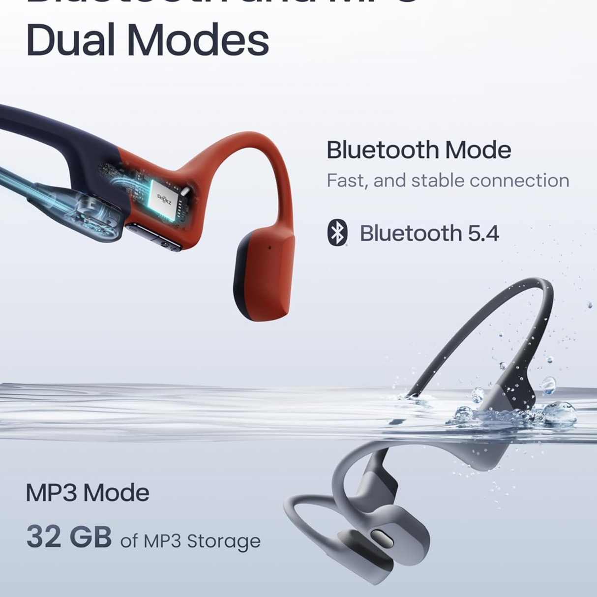 SHOKZ Openswim Pro Bone Conduction Sports Waterproof Noise Cancelling Headphones (Red)