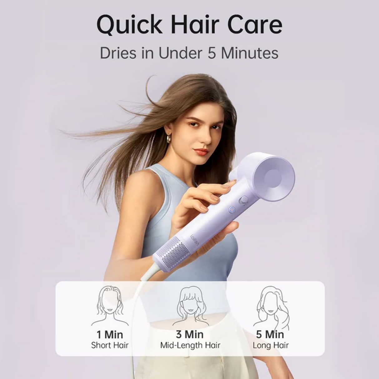 Laifen SE Lite Hair Dryer - 150 Million Negative Ionic Blow Dryer With 100,000 RPM Brushless Motor, 1400 Watt Powerful Fast Drying High-Speed Low Noise Hairdryer, Lightweight and Compact Design (Purple)