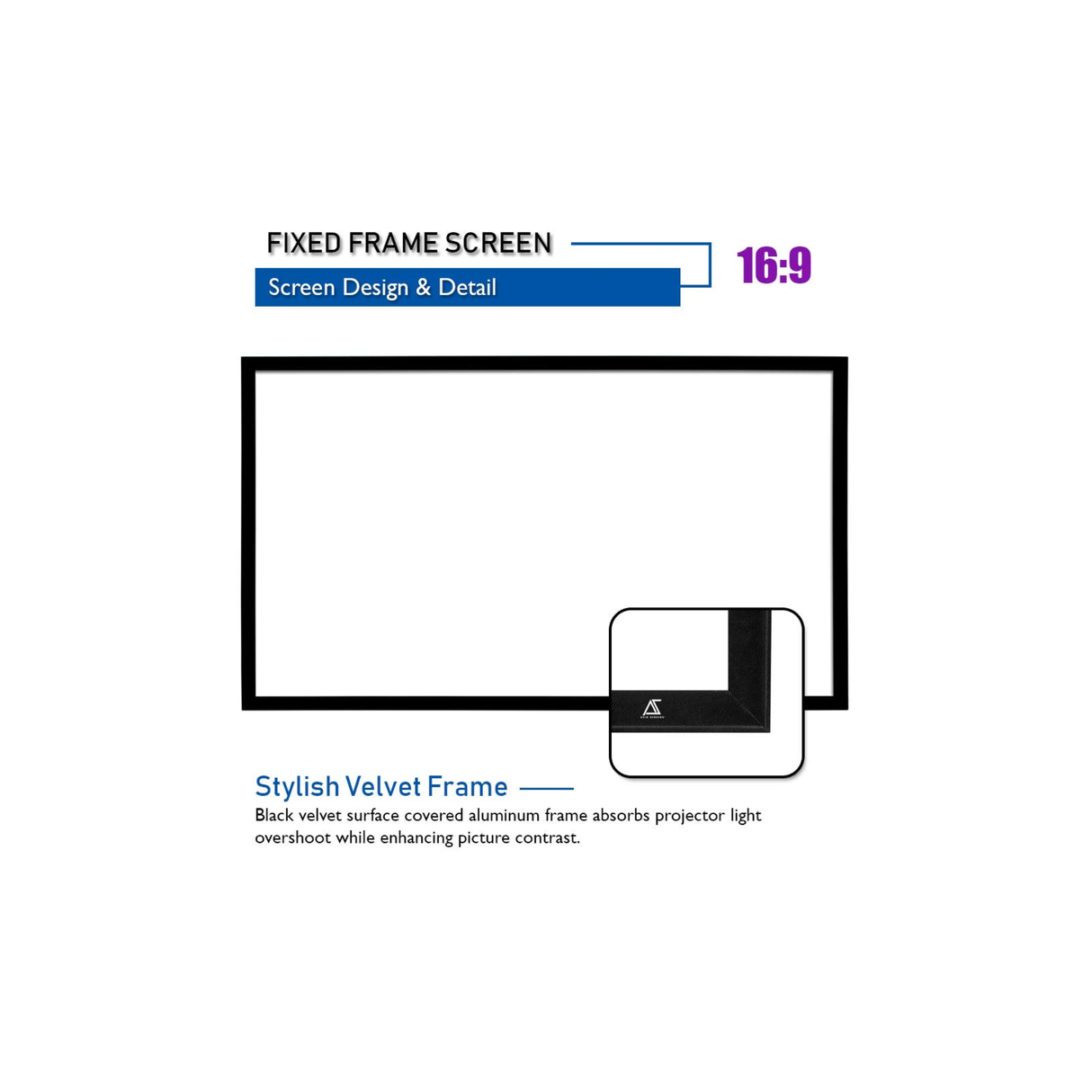 Akia Screens AK-FF110WH2 - 110 Inches CineWhite Fixed Frame Projection Screen (16:9) (8K / 4K Ultra HD 3D Ready HDR Compatible)