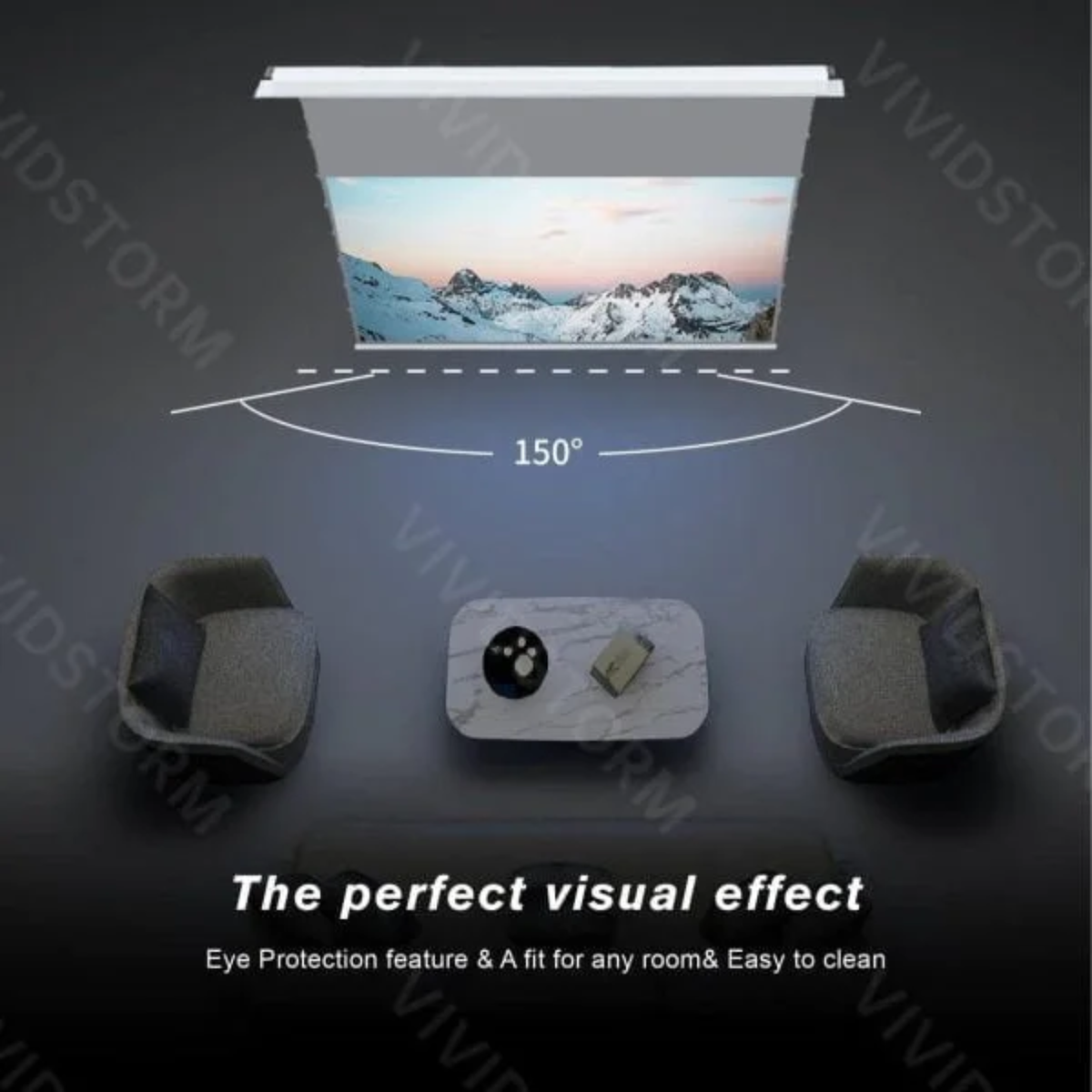 Vividstorm Phantom Recessed 120 Inches In-Ceiling Motorised Tension Obsidian Long Throw ALR Projector Screen