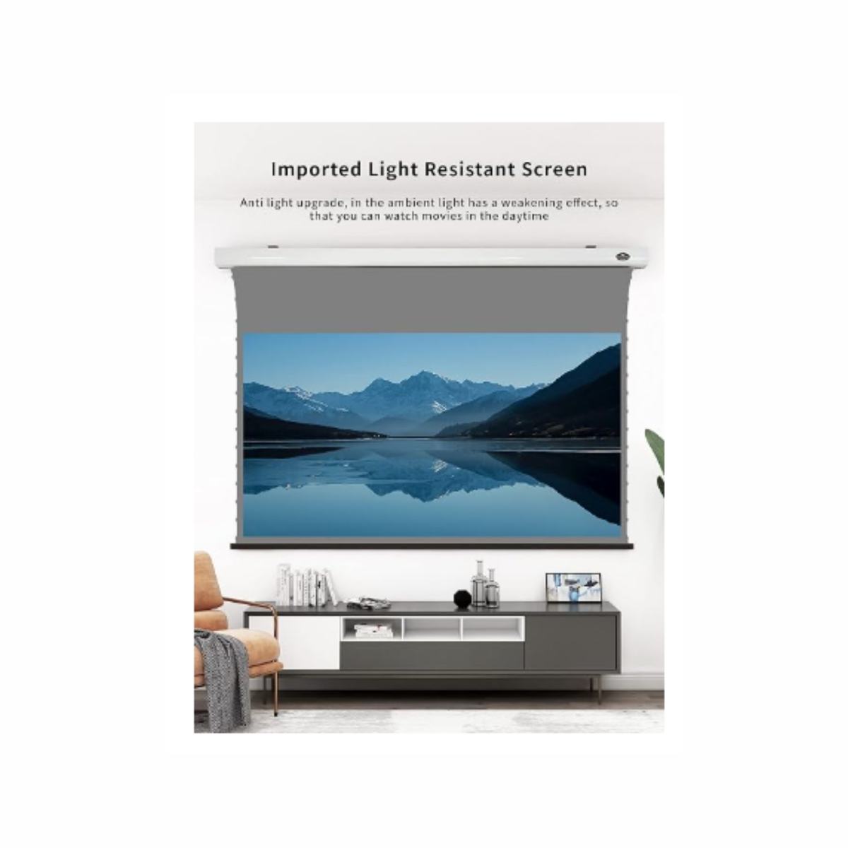 Vividstorm Long Throw Obsidian Slimline Ambient Light Rejection 110 Inches Motorised Tab Tension Screen