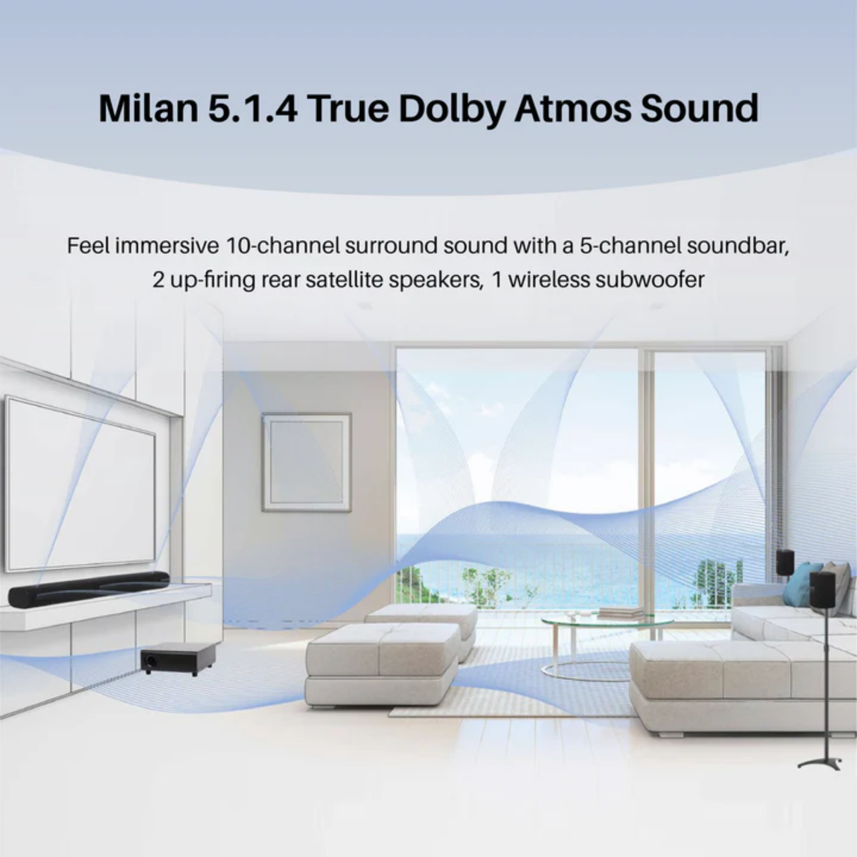 Platin Milan 5.1.4 - Wireless Dolby Atmos Soundbar with Subwoofer