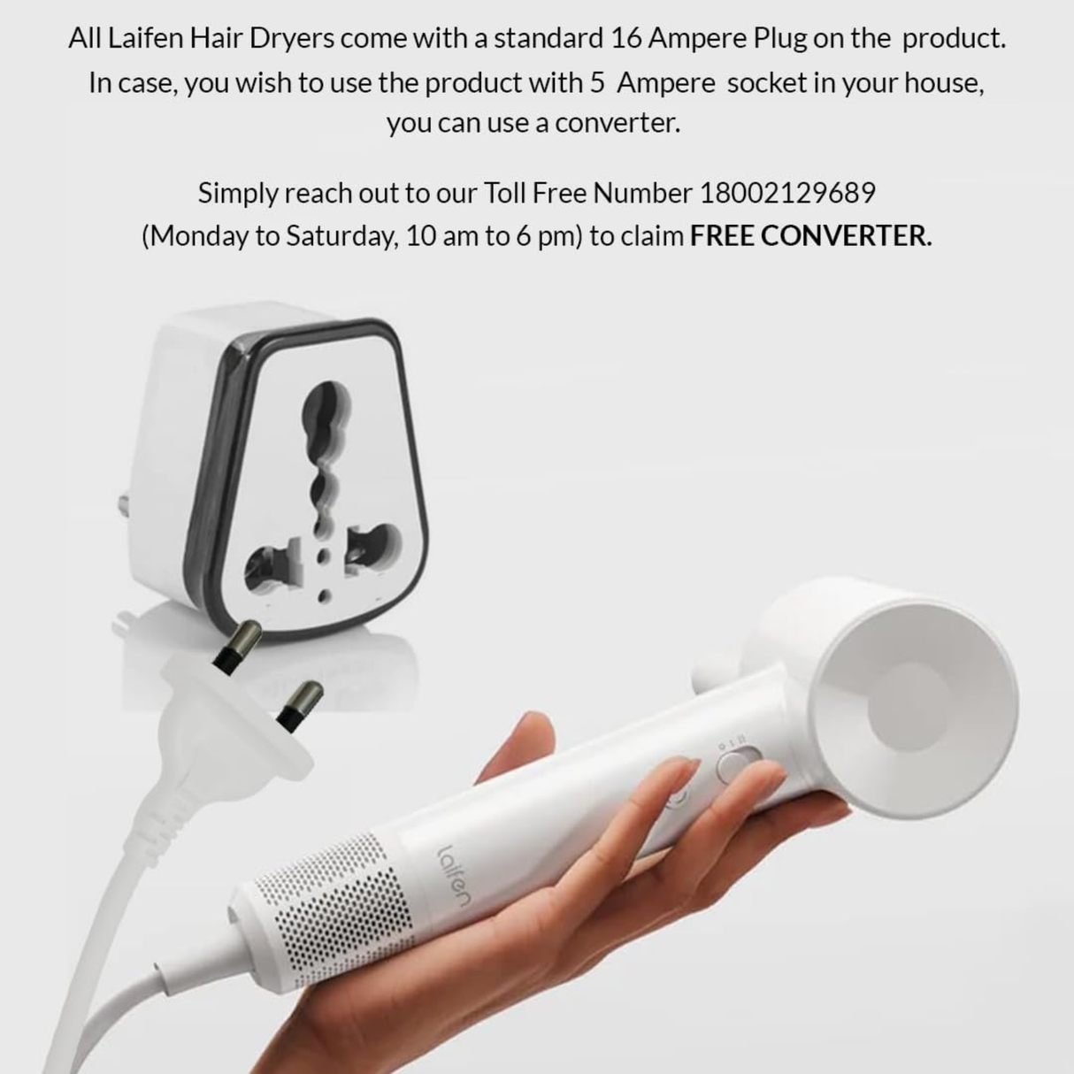 Laifen SE Lite Hair Dryer - 150 Million Negative Ionic Blow Dryer With 100,000 RPM Brushless Motor, 1400 Watt Powerful Fast Drying High-Speed Low Noise Hairdryer, Lightweight and Compact Design (White)