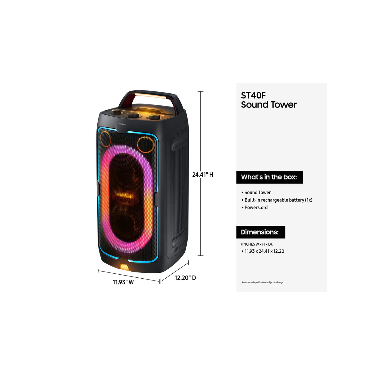 Samsung Sound Tower MX-ST40F - Portable Party Speaker with Built-in Battery (160W)