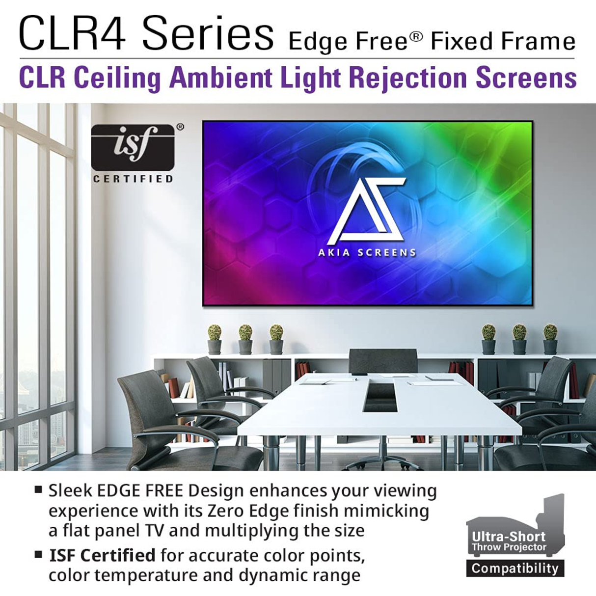 Akia Screens AK-NB123H-CLR4 - 123 Inches CineGrey Ceiling Light Rejection and Ambient Light Rejection Edge Free/Edgeless Fixed Frame Ultra Short Throw Projection Screen