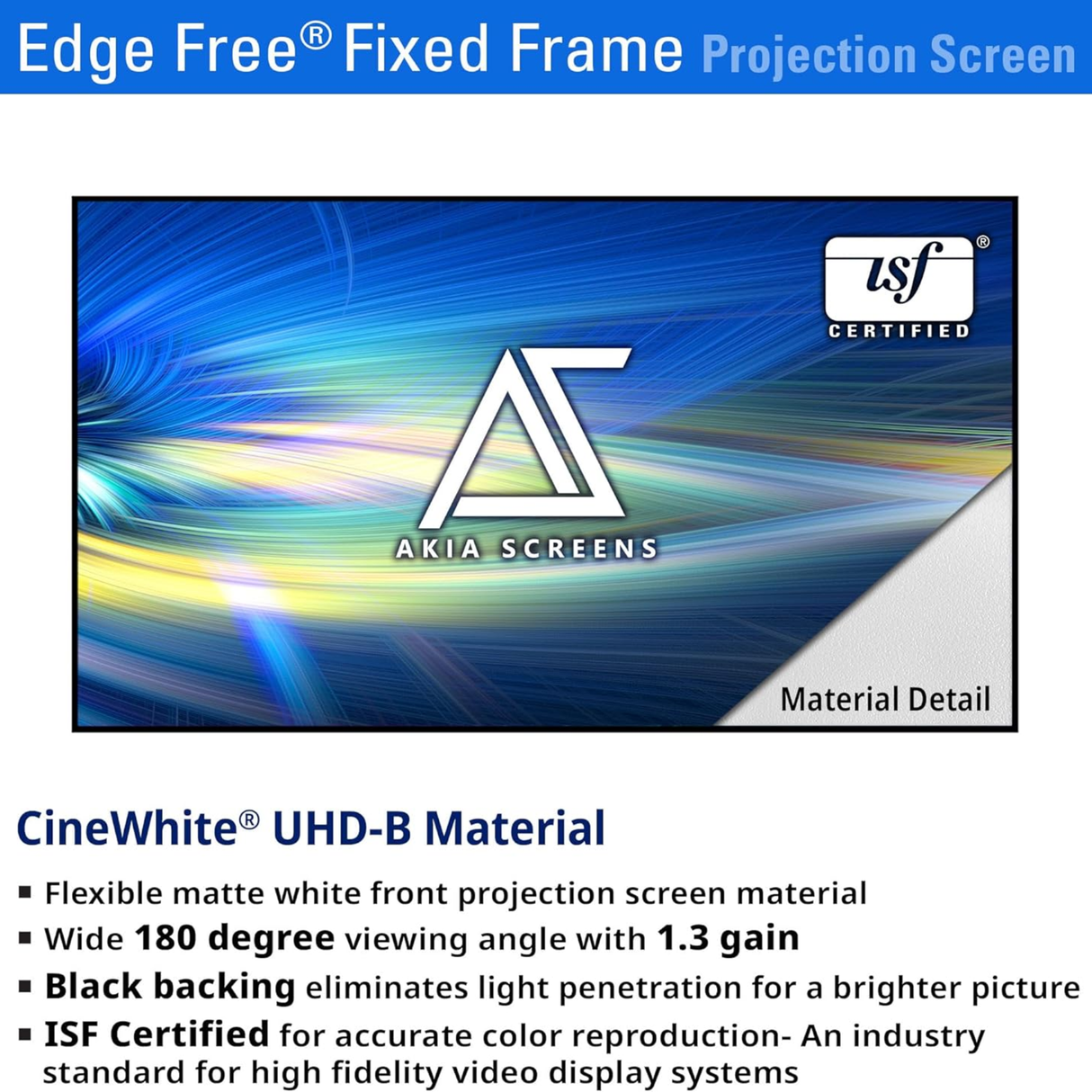 Akia Screens AK-NB145H - 145 Inches CineWhite Edge Free/Edgeless Fixed Frame Projection Screen (16:9) (8K / 4K Ultra HD 3D Ready HDR Compatible)