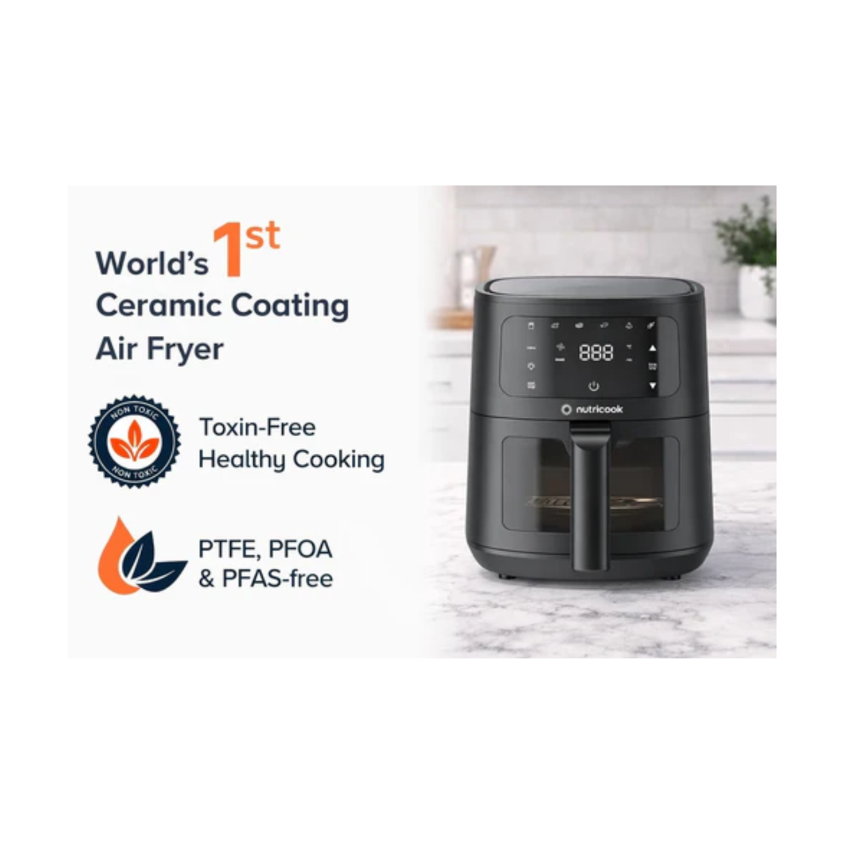 Nutricook Vision 4.5L – Air Fryer with 8 Cooking Programs, Ceramic Coating, See-Through Window with Light, Easy Clean Basket, PFOA & BPA Free